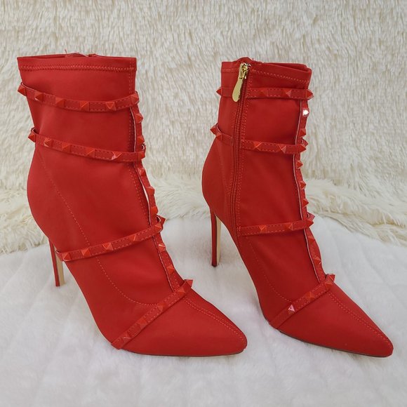 Billie by So Me  Studded 4" Ankle Bootie Red - Picture 5 of 7